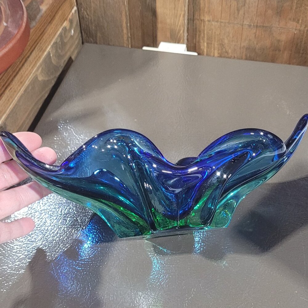 Murano Style Candy Dish Blue‎ and Green